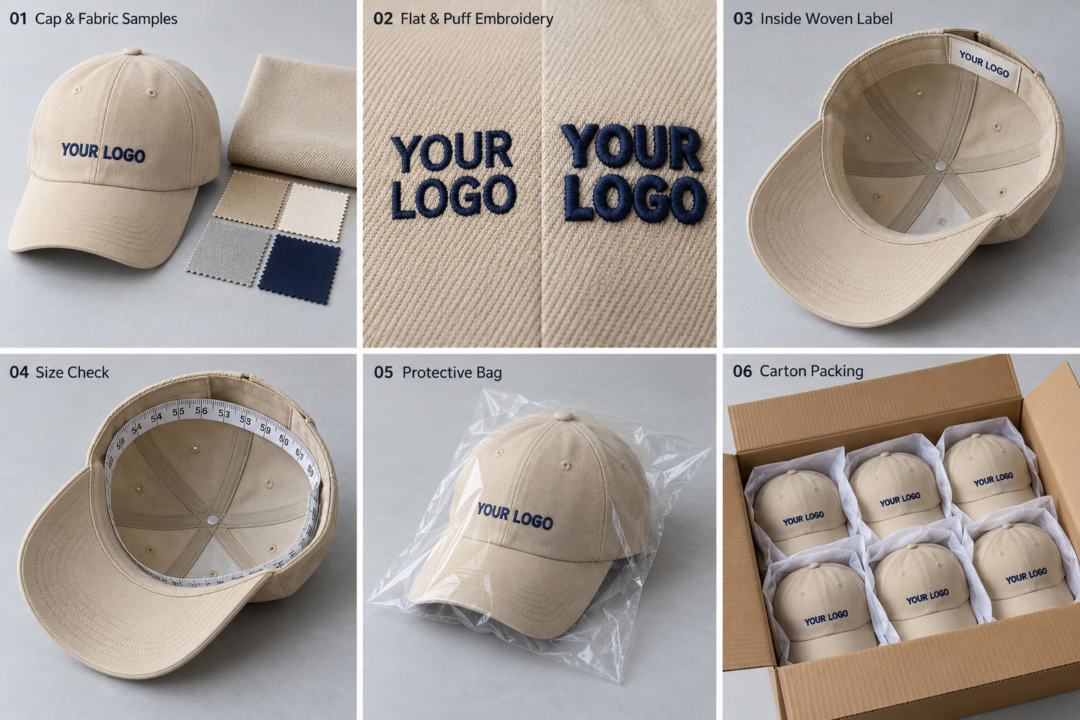 Beige cap development, branding and packaging