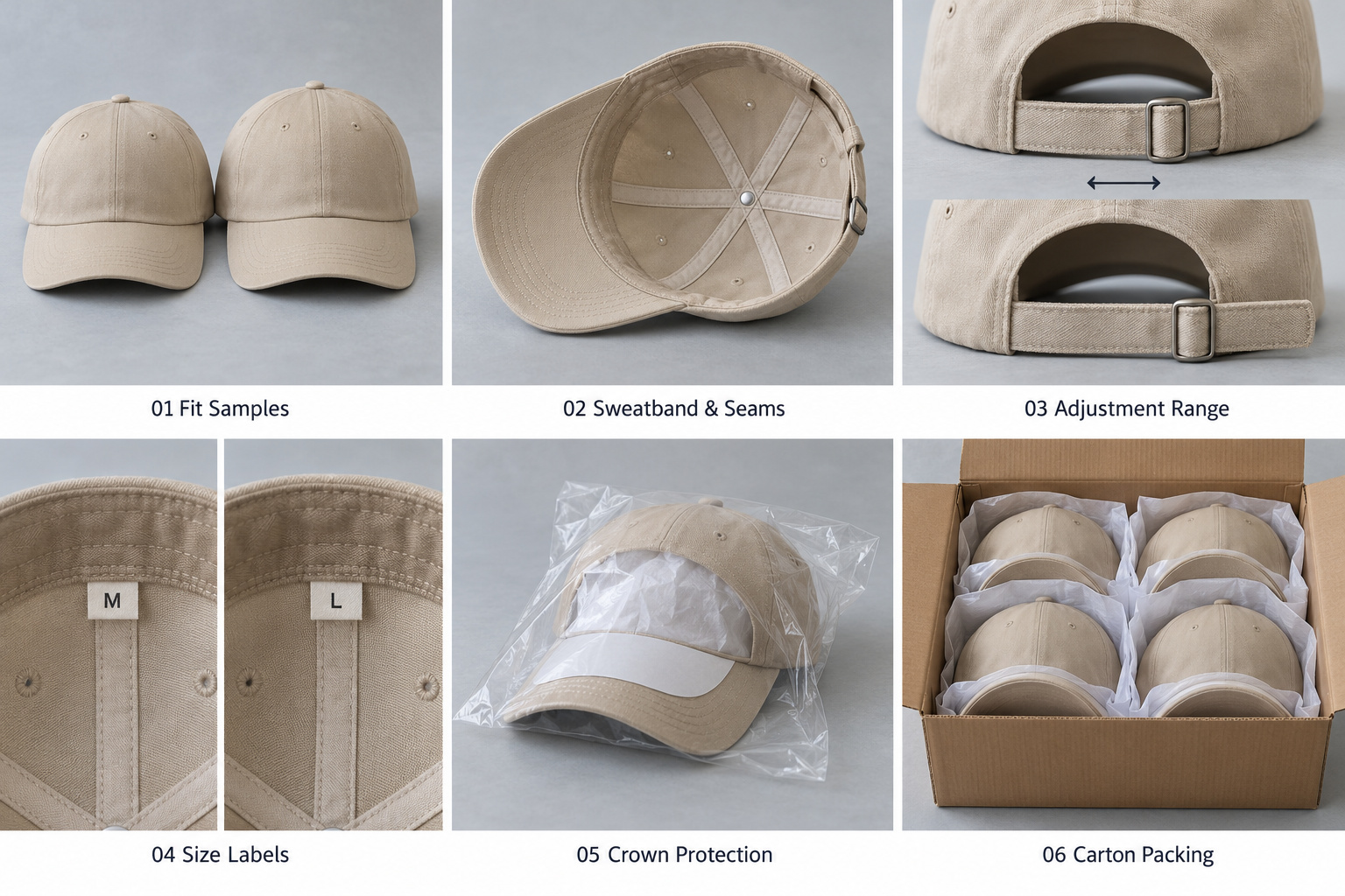Beige cap fit confirmation and shape-protecting packing