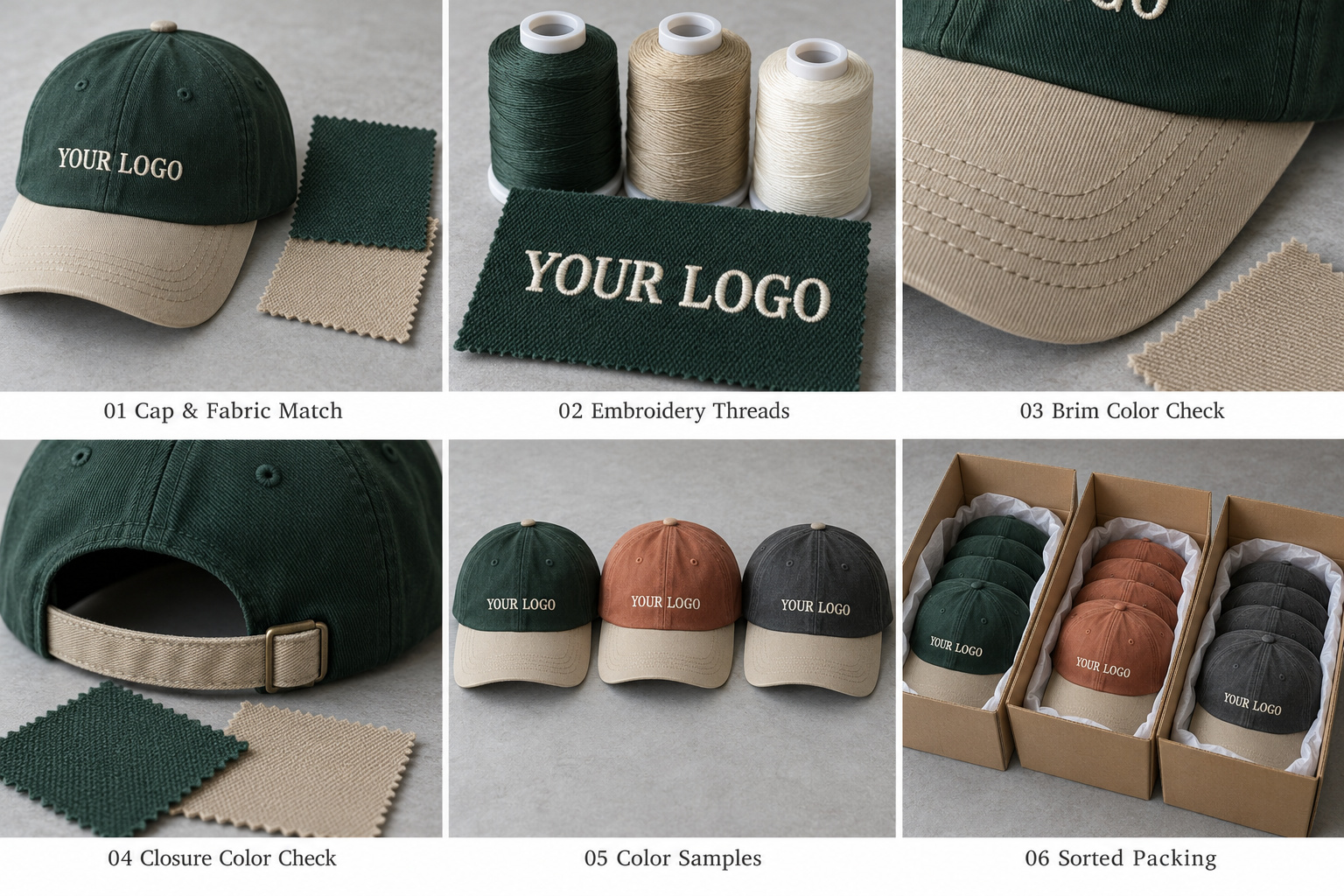 Green cap shade samples and color-separated packing