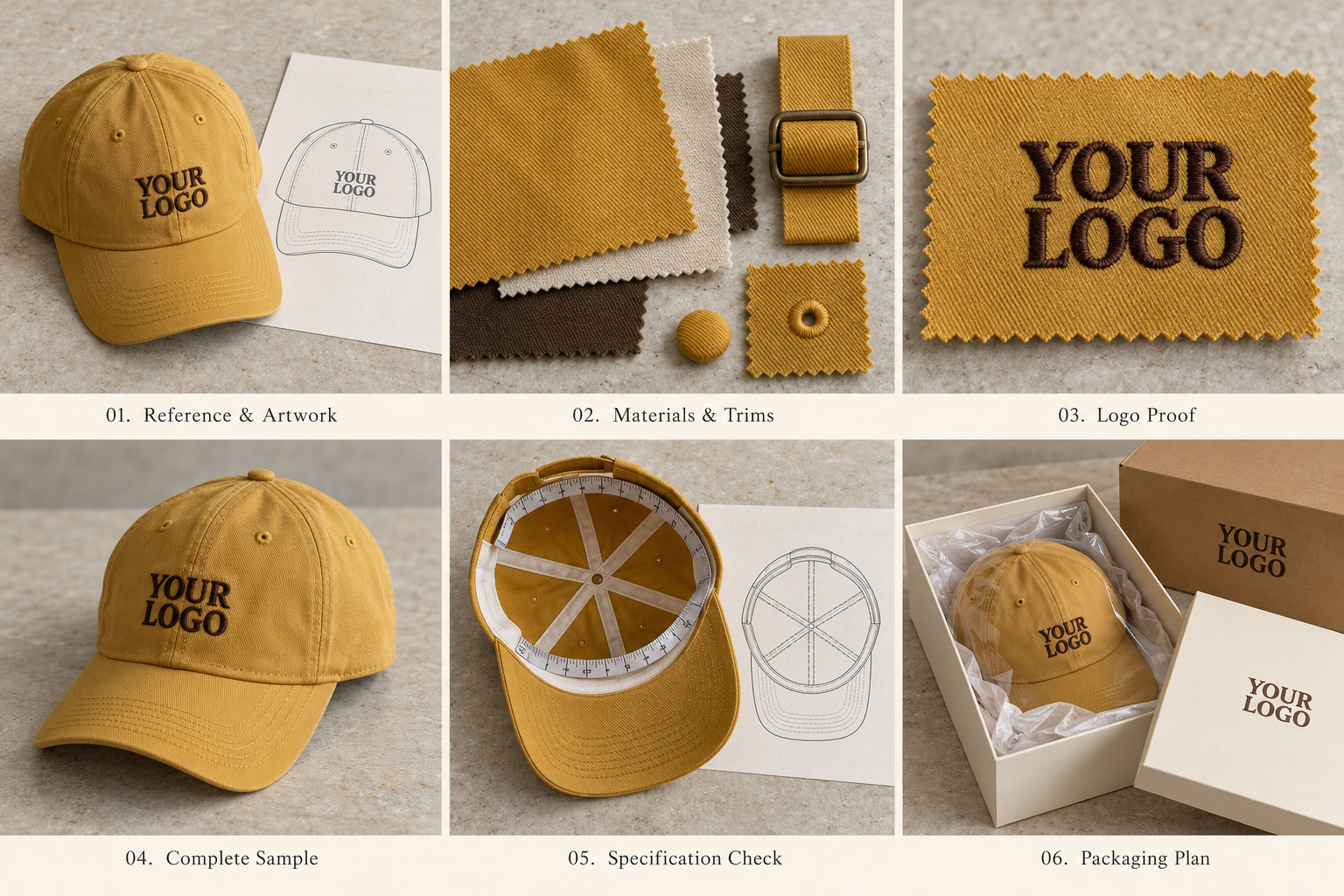 Mustard cap OEM sampling and packaging planning.